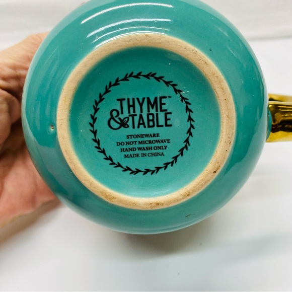 Thyme & Table Succulent Floral Turquoise Coffee Tea 12oz. Mug Stoneware AquaGold - Picture 7 of 9